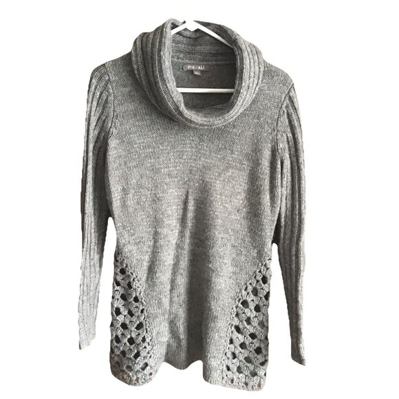 Roz & Ali Gray Ribbed Cowl Neck Sweater Wool Blend Lattice Detail Women’s Medium - Picture 4 of 5